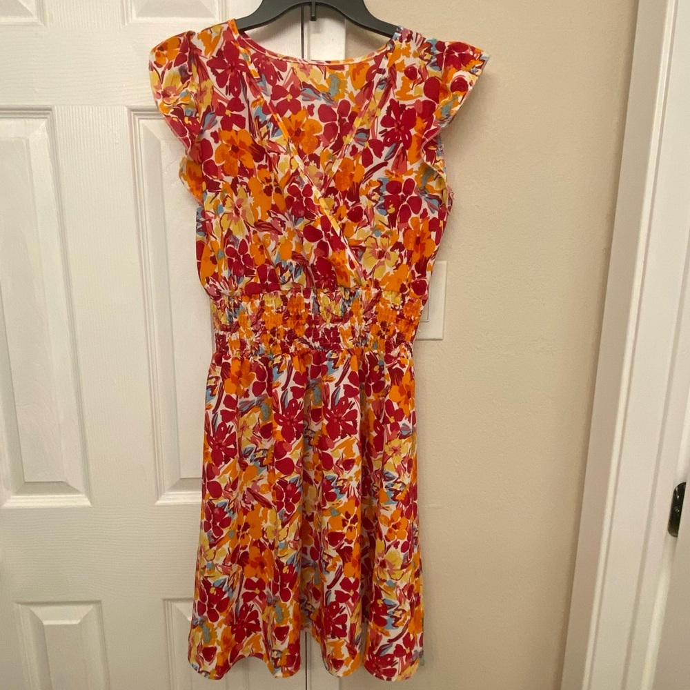 TEMU Women’s dress size medium floral pink, yellow, orange, polyester